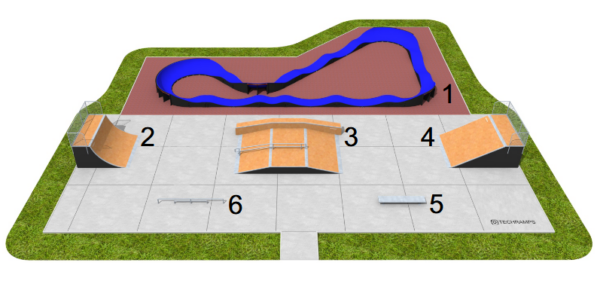 Номериране на елементите на Скейтборд парк с тренировъчно трасе SP93
