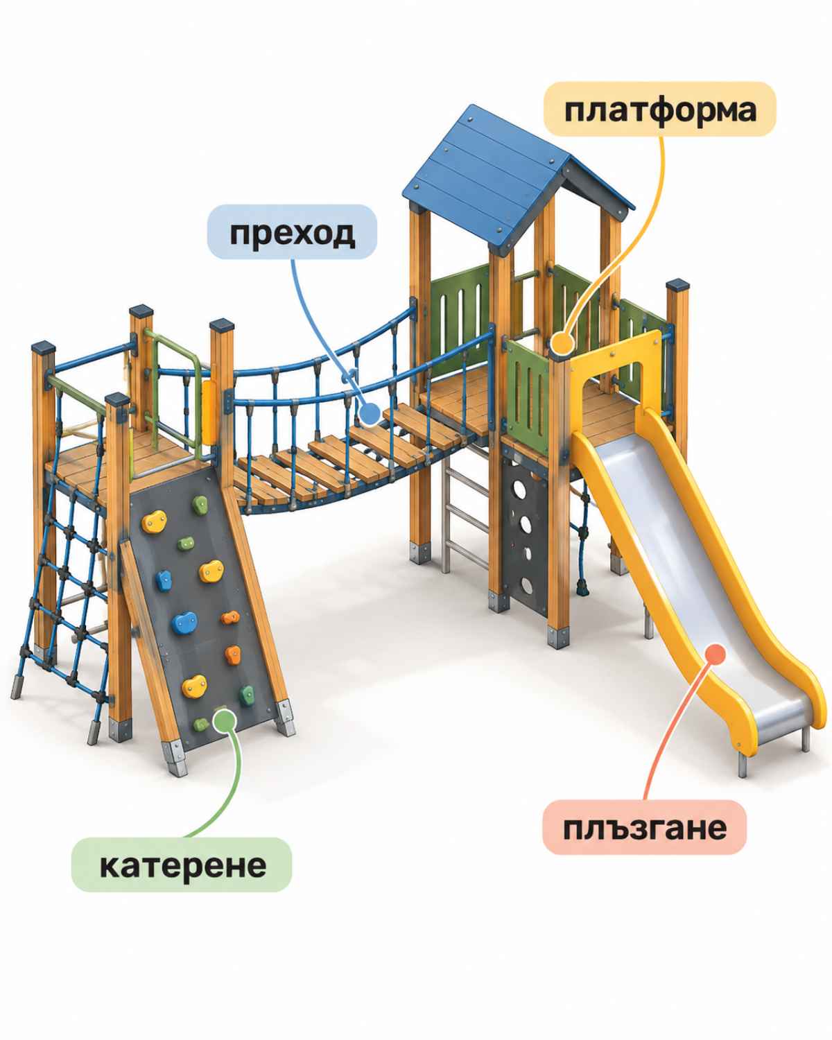 комбинирано съоръжение катерене преход платформа плъзгане